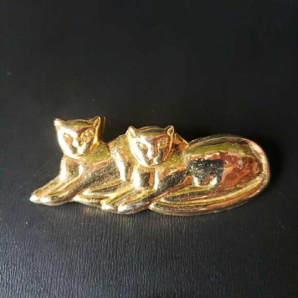 Vintage Gold tone Cats Brooch - Picture 1 of 3
